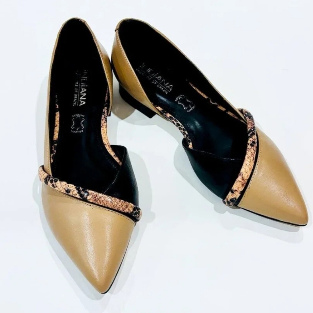 iNDiANA Women's Tan And Black Leather Flats - Size 8 - Picture 2 of 8